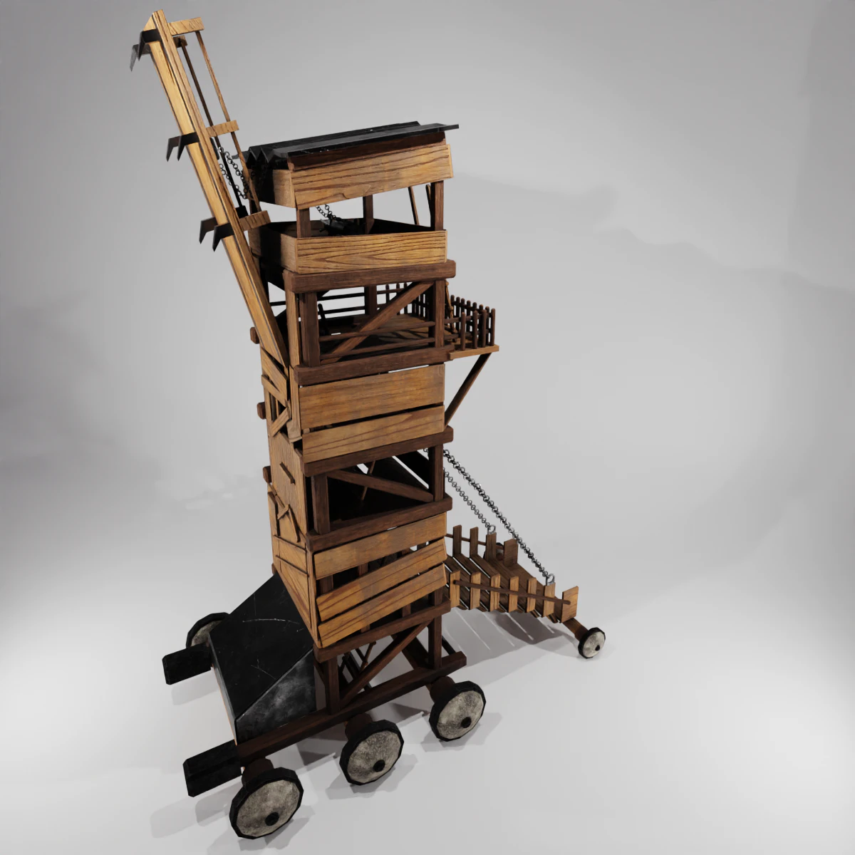 Low Poly Siege Tower with 4K Textures 3D Model .c4d .max .obj .3ds .fbx .stl .blend
