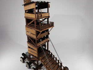 Low Poly Siege Tower with 4K Textures 3D Model