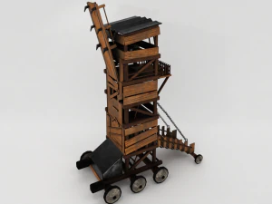 Low Poly Siege Tower with 4K Textures 3D Model
