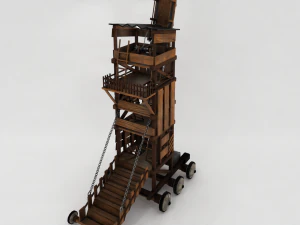 Low Poly Siege Tower with 4K Textures 3D Model