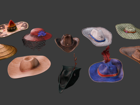 Stylish Hat Collection 3D Game-Ready Models 3Dモデル