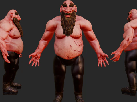 ドワーフ戦士キャラクターの高品質なゲーム対応 3Dモデル