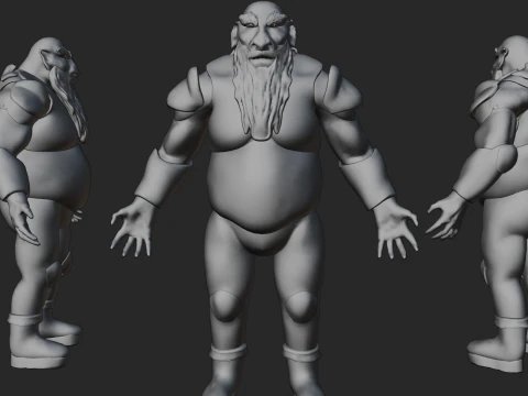 ドワーフ戦士キャラクターの高品質なゲーム対応 3Dモデル
