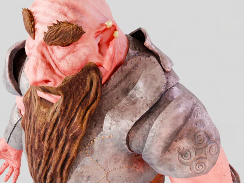 ドワーフ戦士キャラクターの高品質なゲーム対応 3Dモデル