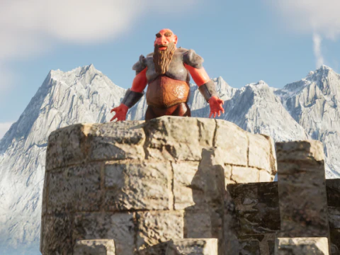 ドワーフ戦士キャラクターの高品質なゲーム対応 3Dモデル