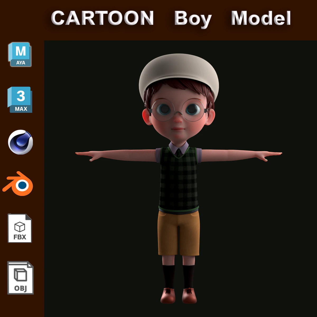Cartoon Boy NoRig 3D Model .c4d .max .obj .3ds .fbx .stl .blend 
