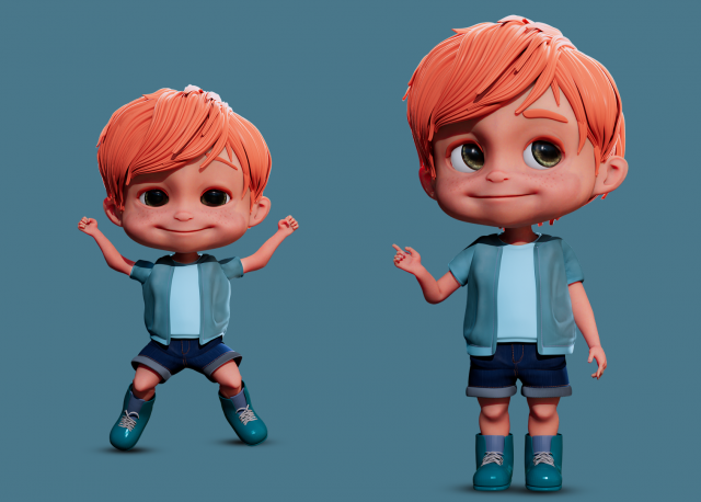 3D Cartoon Boy Rigged 3D Model .c4d .max .obj .3ds .fbx .stl .blend 