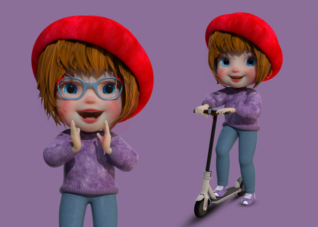 Cartoon Girl Rigged 3D Model .c4d .max .obj .3ds .fbx .stl .blend 