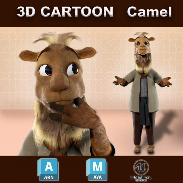 Cartoon Camel Rigged 3D-Modell .c4d .max .obj .3ds .fbx .stl .blend 