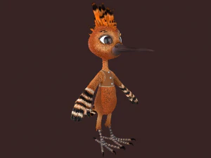 Cartoon Hoopoe Rigged 3D Model