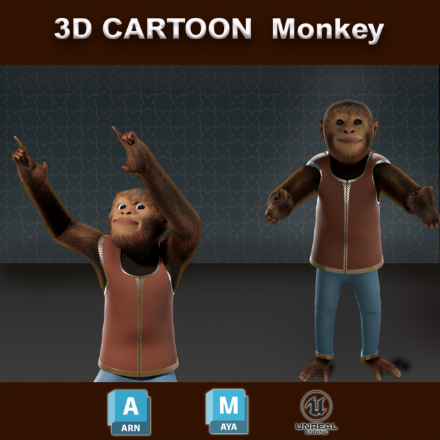 Cartoon Monkey Rigged 3D मॉडल .c4d .max .obj .3ds .fbx .stl .blend 