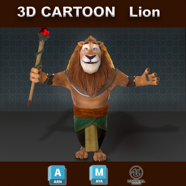Cartoon Lion Rigged Modèle 3D .c4d .max .obj .3ds .fbx .stl .blend 
