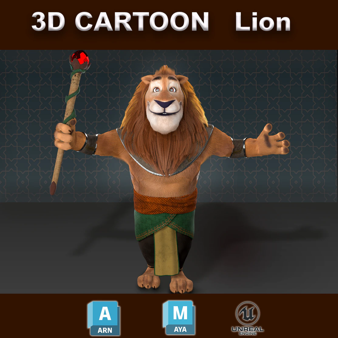 Cartoon Lion Rigged 3D Model .c4d .max .obj .3ds .fbx .stl .blend 