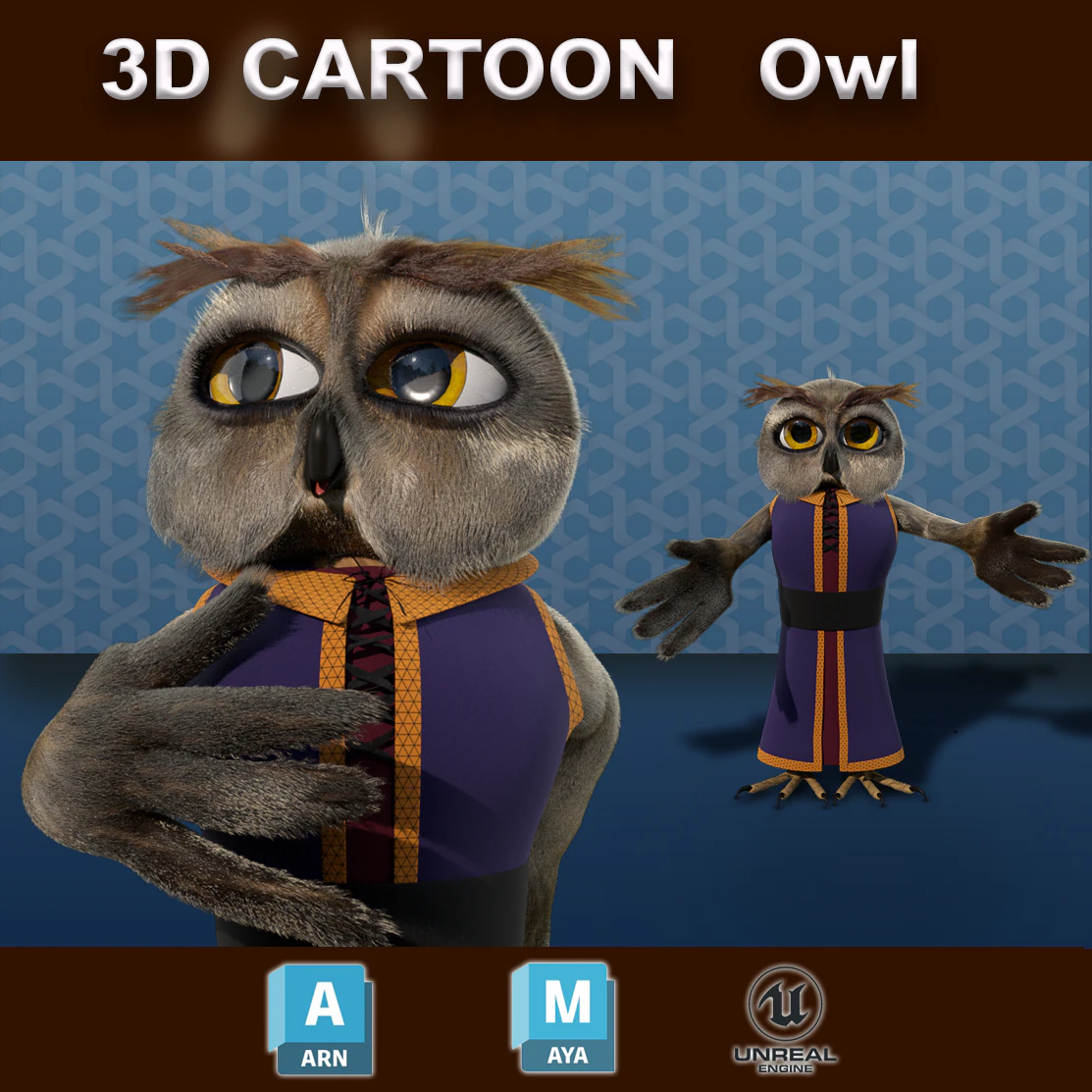 Cartoon OWl Rigged 3D Model .c4d .max .obj .3ds .fbx .stl .blend 
