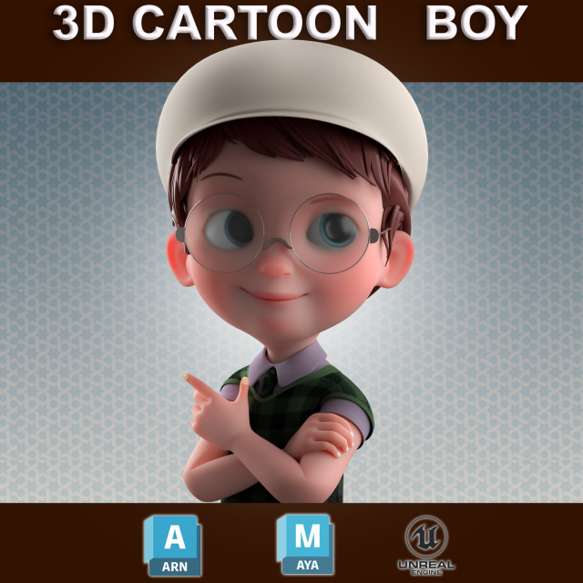 Cartoon Boy Rigged 3D Model .c4d .max .obj .3ds .fbx .stl .blend 