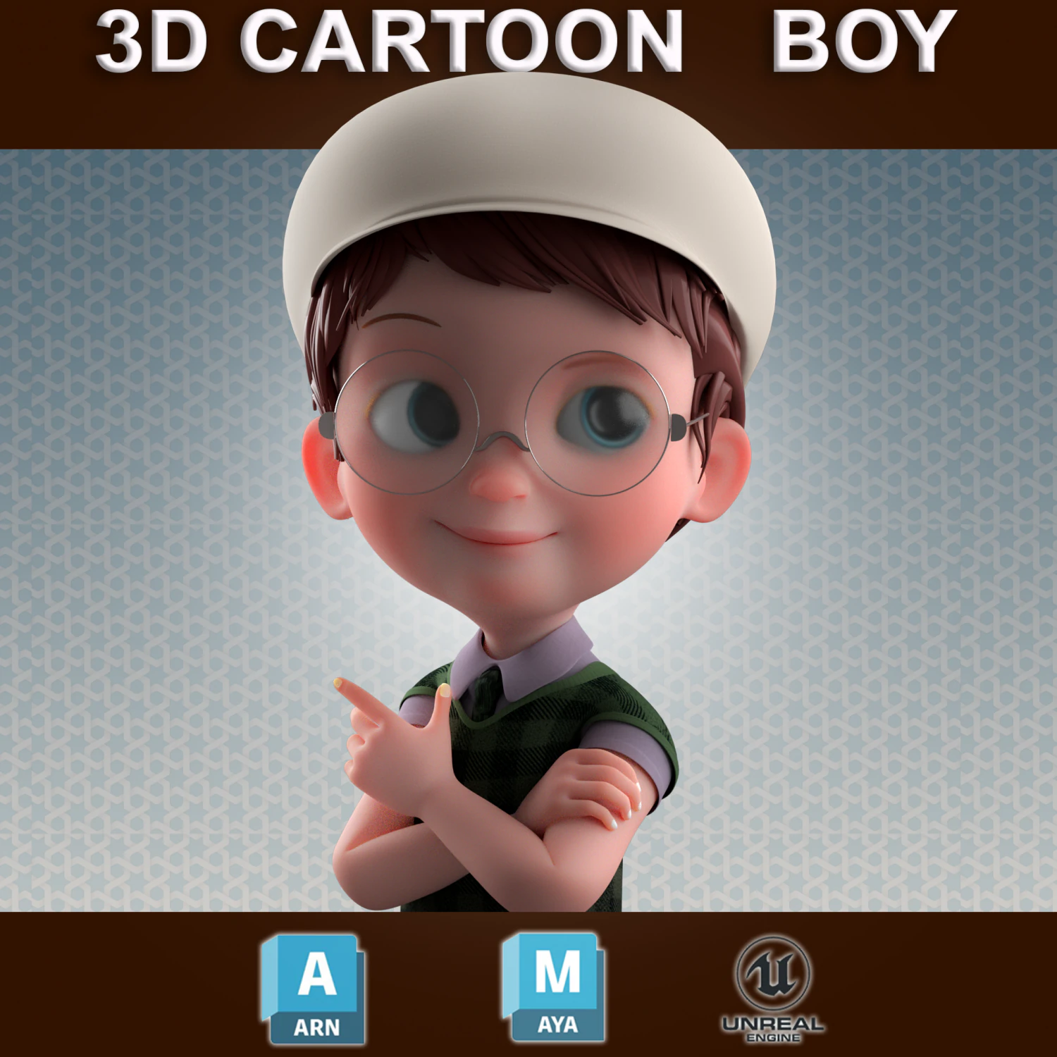 Cartoon Boy Rigged 3D Model .c4d .max .obj .3ds .fbx .stl .blend