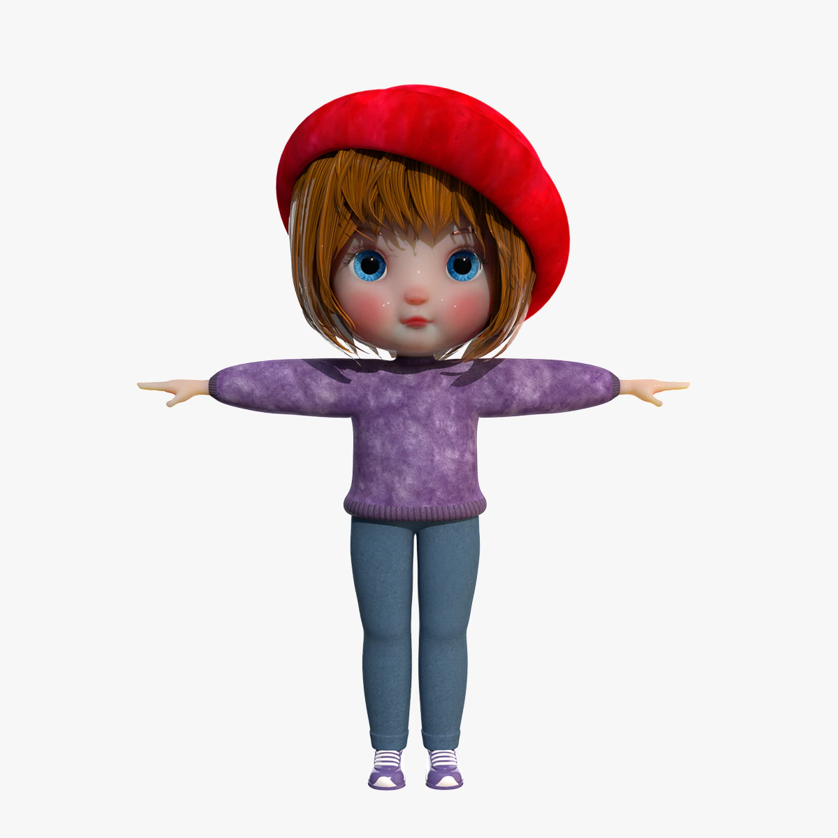 Cartoon Girl NoRig 3D Model .c4d .max .obj .3ds .fbx .stl .blend 