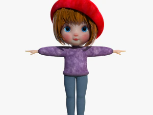Chica de dibujos animados NoRig Modelo 3D