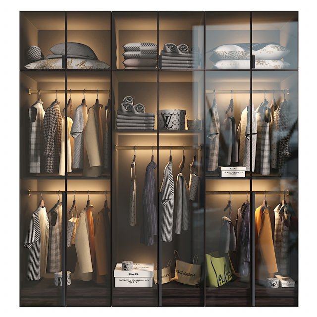 Glass Doors Modern Wardrobe 3D Model .c4d .max .obj .3ds .fbx .stl .blend 