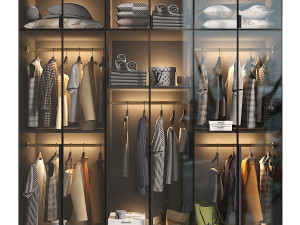 Glass Doors Modern Wardrobe 3D Model