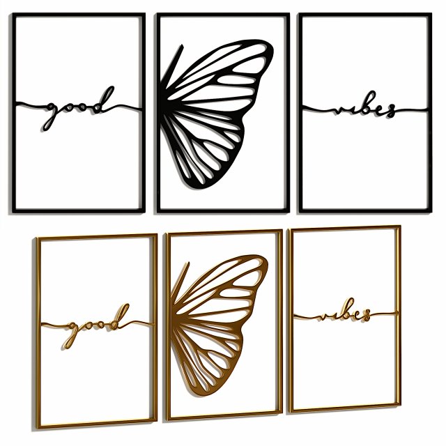 Pieces Wall Decor good vibes butterfly 3D मॉडल .c4d .max .obj .3ds .fbx .stl .blend 