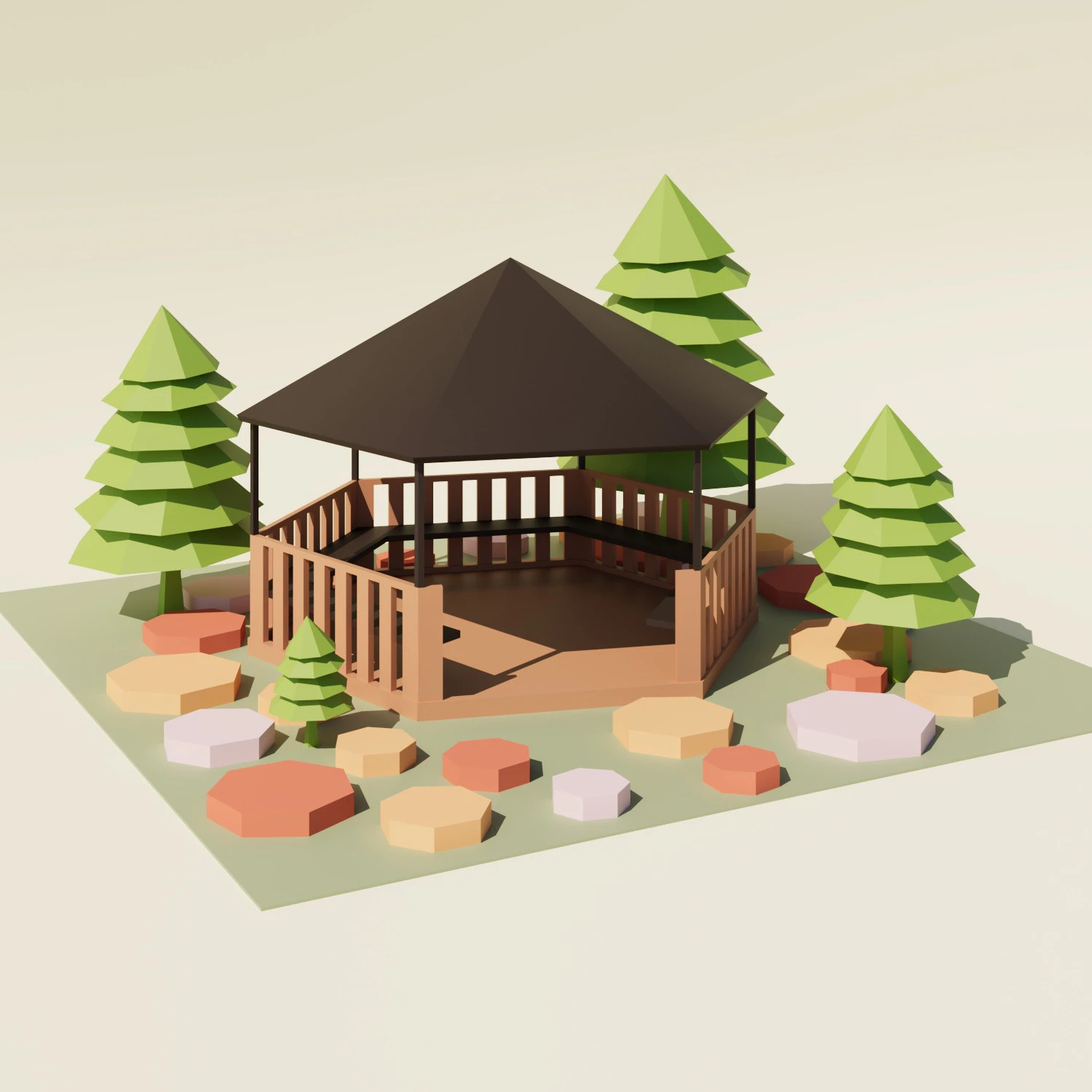 Low poly Gazebo 3D Model .c4d .max .obj .3ds .fbx .stl .blend