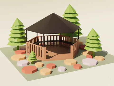 Gazebo basso in poli Modello 3D