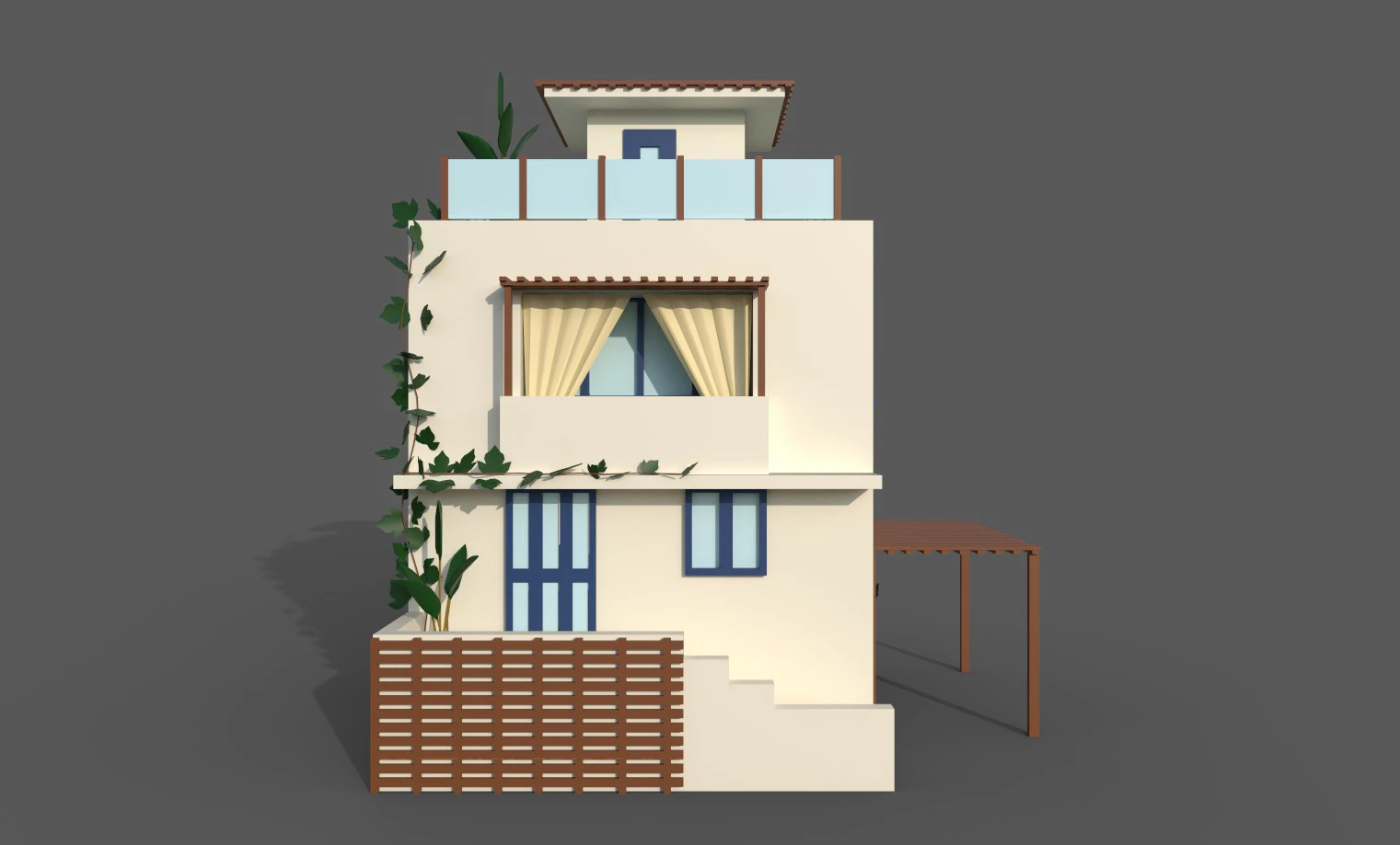 Low Poly Spanish House with plants 3D Model .c4d .max .obj .3ds .fbx .stl .blend 