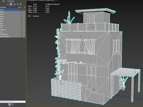 Low Poly Spanish House with plants 3D Model