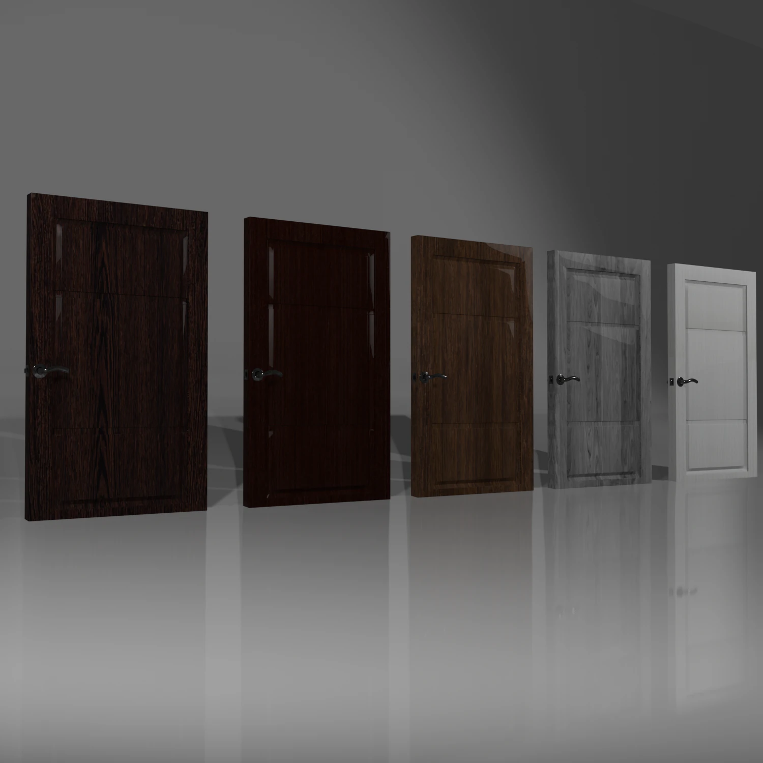 Interior wooden doors 5 options with textures and handles with locks 3D Model .c4d .max .obj .3ds .fbx .stl .blend 