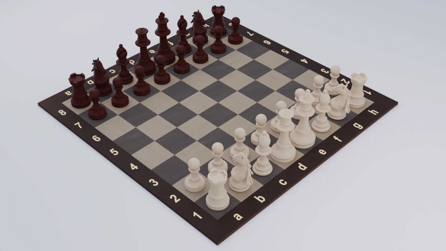 Wooden Chess Set 3D Model .c4d .max .obj .3ds .fbx .stl .blend 