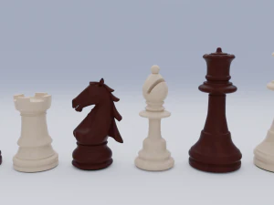 Wooden Chess Set 3D Model
