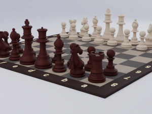 Wooden Chess Set 3D Model