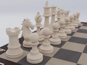 Wooden Chess Set 3D Model