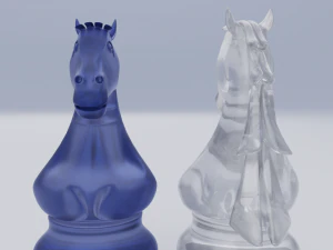 Pi&egrave;ces d'&eacute;checs en verre d&eacute;poli chevalier Modèle 3D