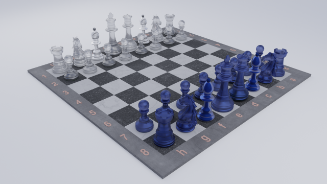 Chess-Set Frosted Glass Pieces and Stone-made Board Modelo 3D .c4d .max .obj .3ds .fbx .stl .blend