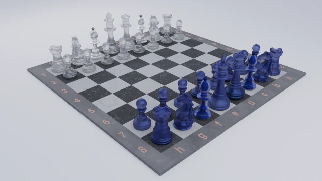 Pe&ccedil;as de vidro fosco de jogo de xadrez e tabuleiro de pedra Modelo 3D .c4d .max .obj .3ds .fbx .stl .blend 