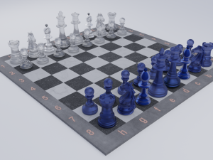 Chess-Set Frosted Glass Pieces and Stone-made Board 3D 모델