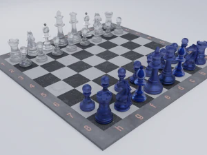 Set di scacchi Pezzi di vetro smerigliato e tavola di pietra Modello 3D
