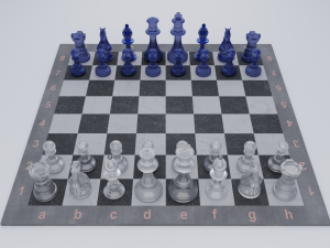 Chess-Set Frosted Glass Pieces and Stone-made Board Modelo 3D