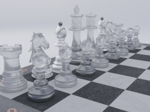 Chess-Set Frosted Glass Pieces and Stone-made Board Modelo 3D