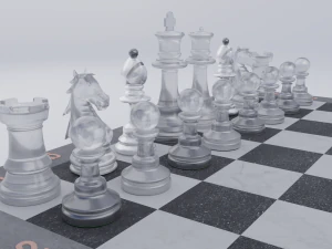 Pe&ccedil;as de vidro fosco de jogo de xadrez e tabuleiro de pedra Modelo 3D