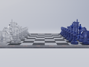 Chess-Set Frosted Glass Pieces and Stone-made Board Modelo 3D