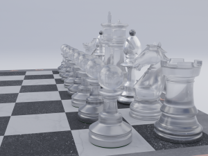 Chess-Set Frosted Glass Pieces and Stone-made Board Modelo 3D