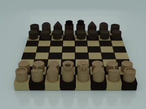 Satran&ccedil; Seti Stil 1 D&uuml;ş&uuml;k Poli 3D Model