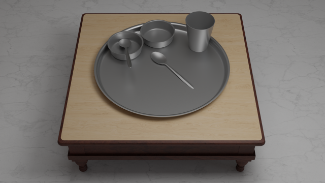 Indian Dinner Set of Steel Low-poly 3D Model .c4d .max .obj .3ds .fbx .stl .blend 