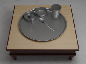 Indian Dinner Set of Steel Low-poly 3D Model