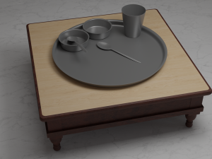 Indian Dinner Set of Steel Low-poly 3D Model