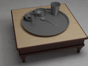 Indian Dinner Set of Steel Low-poly 3D Model