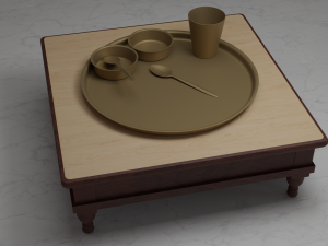 Indian Dinner-set of Brass Low-poly Modèle 3D